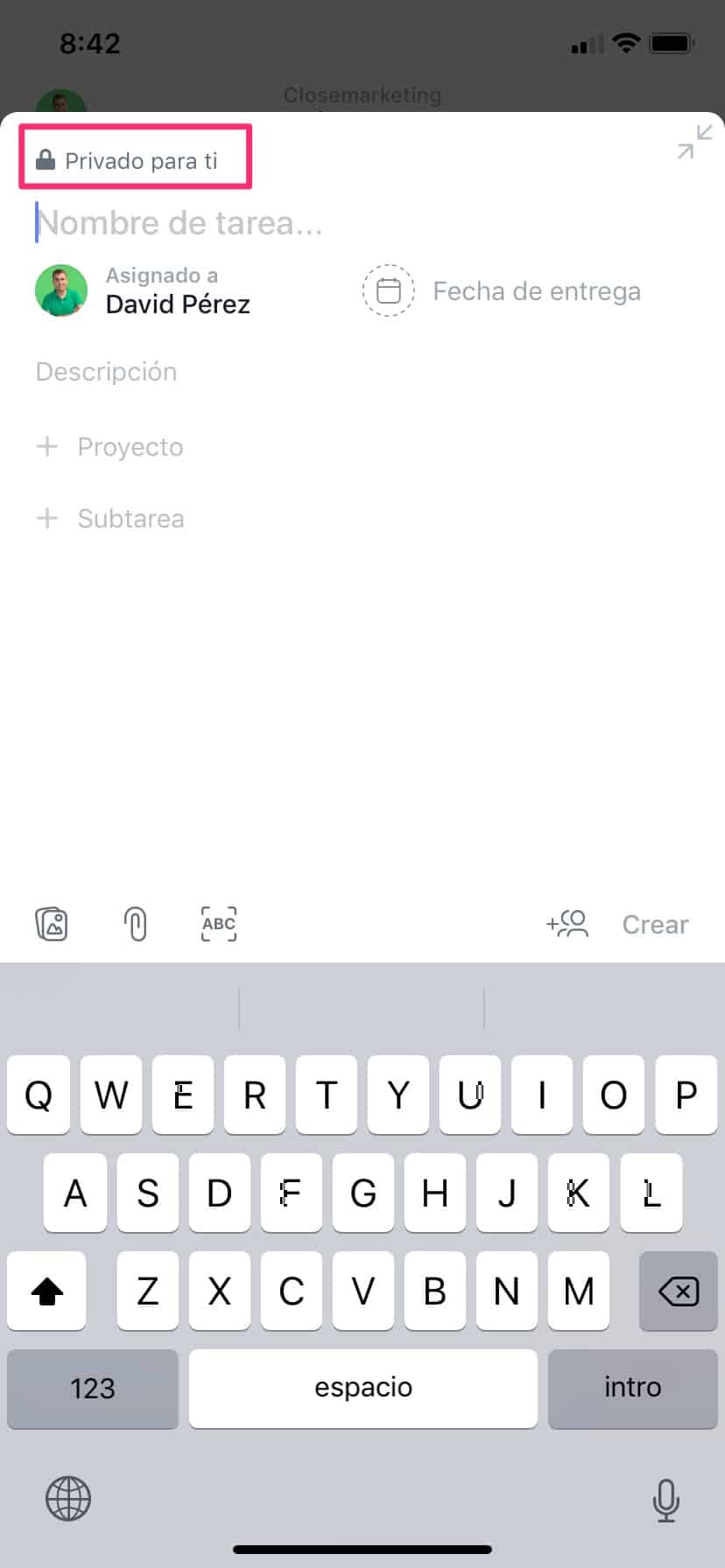 asana indicador privacidad