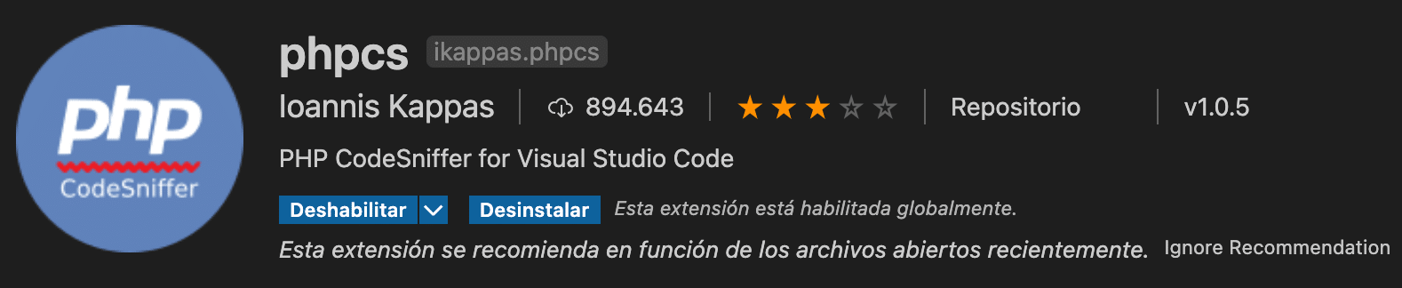 phpcs vscode extension